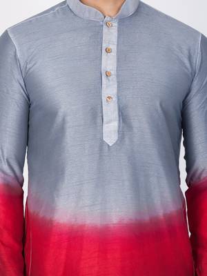 Men Grey Cotton Silk Kurta And Pyjama Set 3