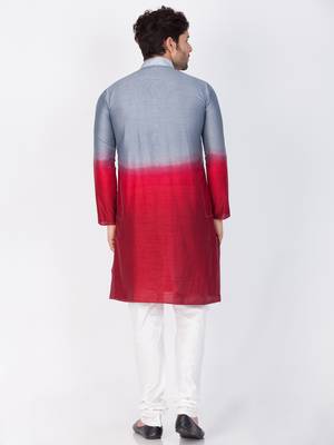 Men Grey Cotton Silk Kurta And Pyjama Set 4