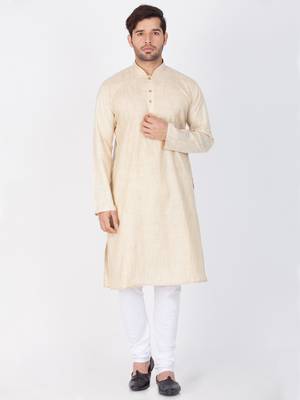 Men Beige Cotton Kurta And Pyjama Set 1