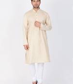 Men Beige Cotton Kurta And Pyjama Set