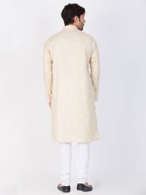 Men Beige Cotton Kurta And Pyjama Set 2