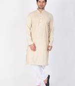 Men Beige Cotton Kurta And Pyjama Set