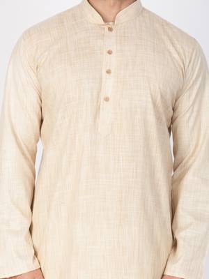 Men Beige Cotton Kurta And Pyjama Set 2