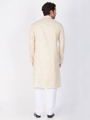 Men Beige Cotton Kurta And Pyjama Set 4