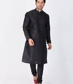 Men Black Cotton Silk Kurta And Pyjama Set