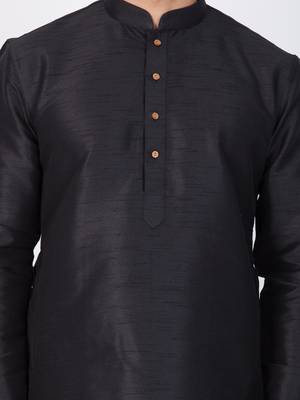 Men Black Cotton Silk Kurta And Pyjama Set 2