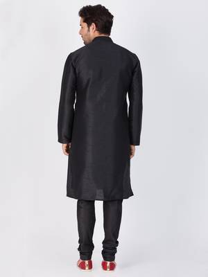 Men Black Cotton Silk Kurta And Pyjama Set 4