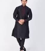 Men Black Cotton Silk Kurta And Pyjama Set