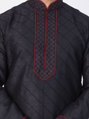 Men Black Cotton Silk Kurta And Pyjama Set 2