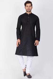 Men Black Linen Kurta And Pyjama Set
