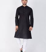 Men Black Linen Kurta And Pyjama Set