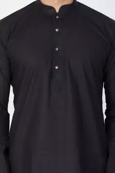 Men Black Linen Kurta And Pyjama Set