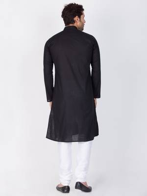 Men Black Linen Kurta And Pyjama Set 4