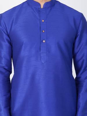 Men Blue Cotton Silk Kurta And Pyjama Set 2