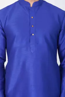 Men Blue Cotton Silk Kurta And Pyjama Set
