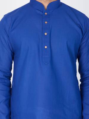 Men Blue Linen Kurta And Pyjama Set 2