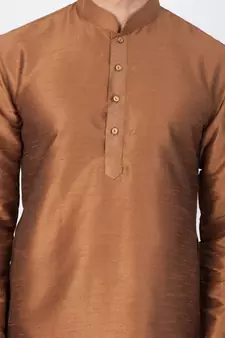 Men Brown Cotton Silk Kurta And Pyjama Set