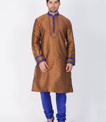 Men Brown Cotton Silk Kurta And Pyjama Set