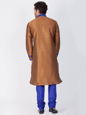 Men Brown Cotton Silk Kurta And Pyjama Set 4