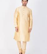 Men Gold Cotton Silk Kurta And Pyjama Set