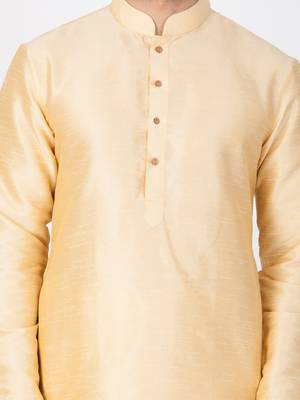 Men Gold Cotton Silk Kurta And Pyjama Set 2