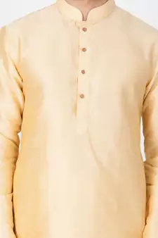 Men Gold Cotton Silk Kurta And Pyjama Set