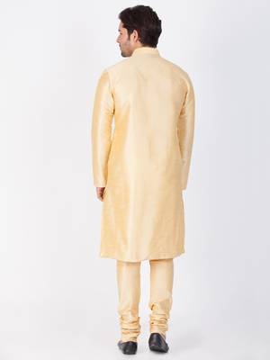 Men Gold Cotton Silk Kurta And Pyjama Set 4