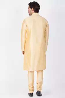 Men Gold Cotton Silk Kurta And Pyjama Set