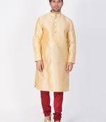 Men Gold Cotton Silk Kurta And Pyjama Set