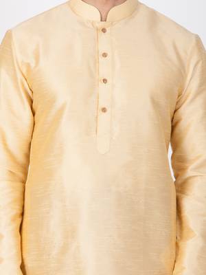 Men Gold Cotton Silk Kurta And Pyjama Set 2