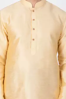 Men Gold Cotton Silk Kurta And Pyjama Set