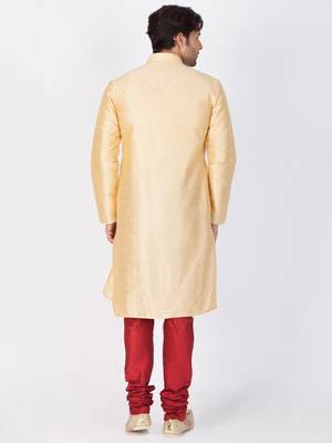 Men Gold Cotton Silk Kurta And Pyjama Set 4