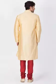 Men Gold Cotton Silk Kurta And Pyjama Set