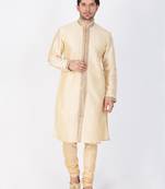 Men Gold Cotton Silk Kurta And Pyjama Set