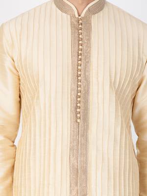 Men Gold Cotton Silk Kurta And Pyjama Set 2