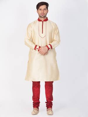 Men Gold Cotton Silk Kurta And Pyjama Set 1