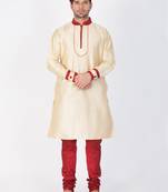 Men Gold Cotton Silk Kurta And Pyjama Set