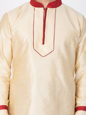 Men Gold Cotton Silk Kurta And Pyjama Set 2