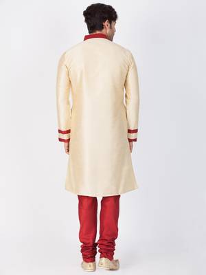 Men Gold Cotton Silk Kurta And Pyjama Set 4