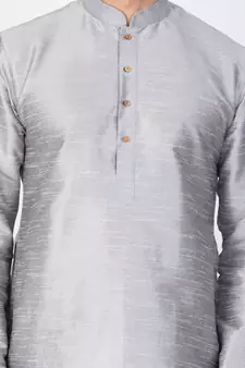 Men Grey Cotton Silk Kurta And Pyjama Set