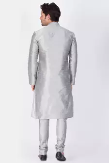 Men Grey Cotton Silk Kurta And Pyjama Set