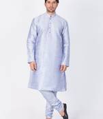 Men Light Blue Cotton Silk Kurta And Pyjama Set