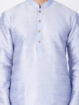 Men Light Blue Cotton Silk Kurta And Pyjama Set 2
