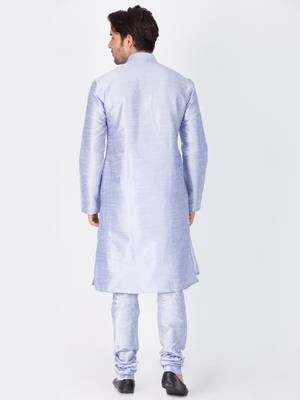 Men Light Blue Cotton Silk Kurta And Pyjama Set 4