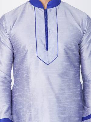 Men Light Blue Cotton Silk Kurta And Pyjama Set 2