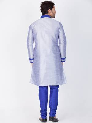 Men Light Blue Cotton Silk Kurta And Pyjama Set 4