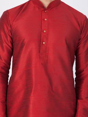 Men Maroon Cotton Silk Kurta And Pyjama Set 2