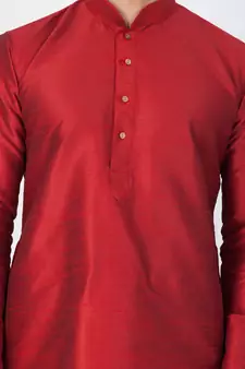 Men Maroon Cotton Silk Kurta And Pyjama Set