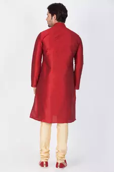 Men Maroon Cotton Silk Kurta And Pyjama Set