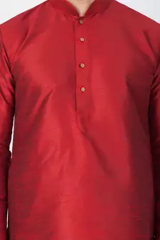 Men Maroon Cotton Silk Kurta And Pyjama Set